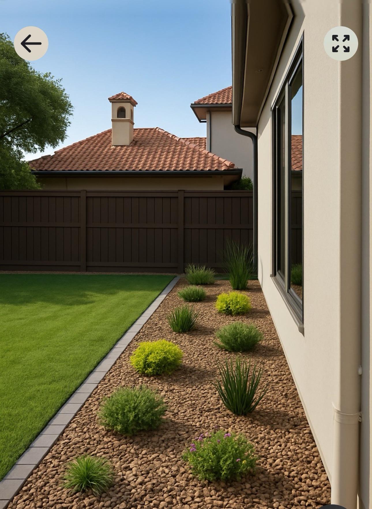 Modern landscaping with rock beds and small shrubs